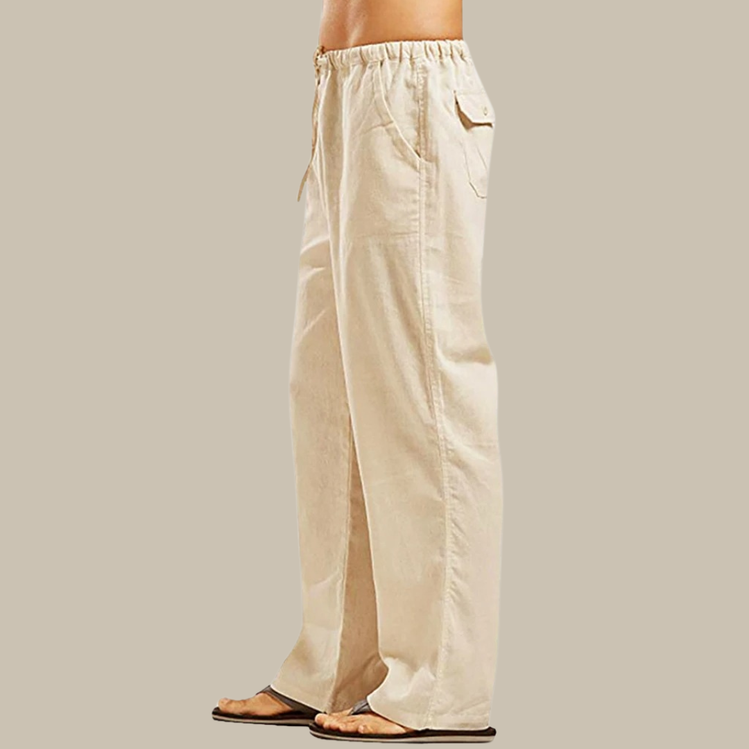 NOUVEAU RICHE Stilvolle Herren Leinenhose Sommerleicht Bequem Lässig khaki