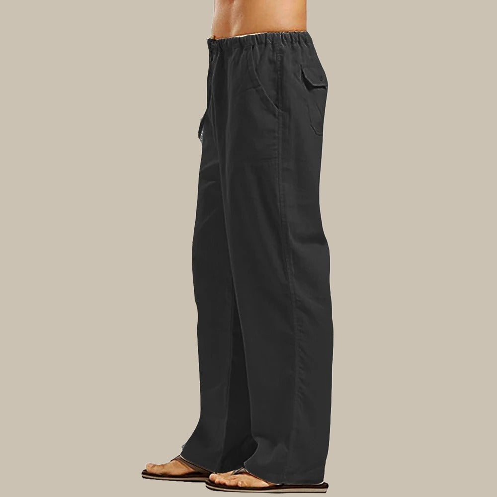 NOUVEAU RICHE Stilvolle Herren Leinenhose Sommerleicht Bequem Lässig schwarz