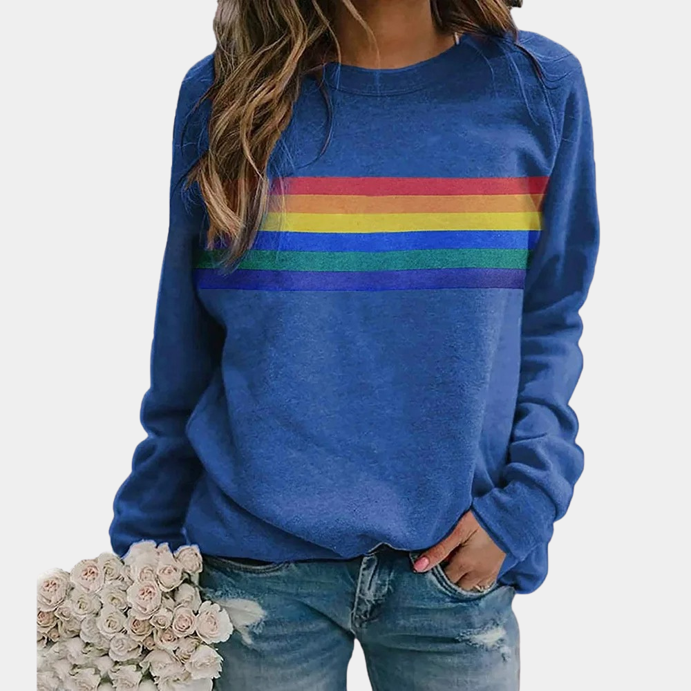 NOUVEAU RICHE Rundhals Sweatshirt Regenbogenstreifen Kuscheliger Komfort Blau