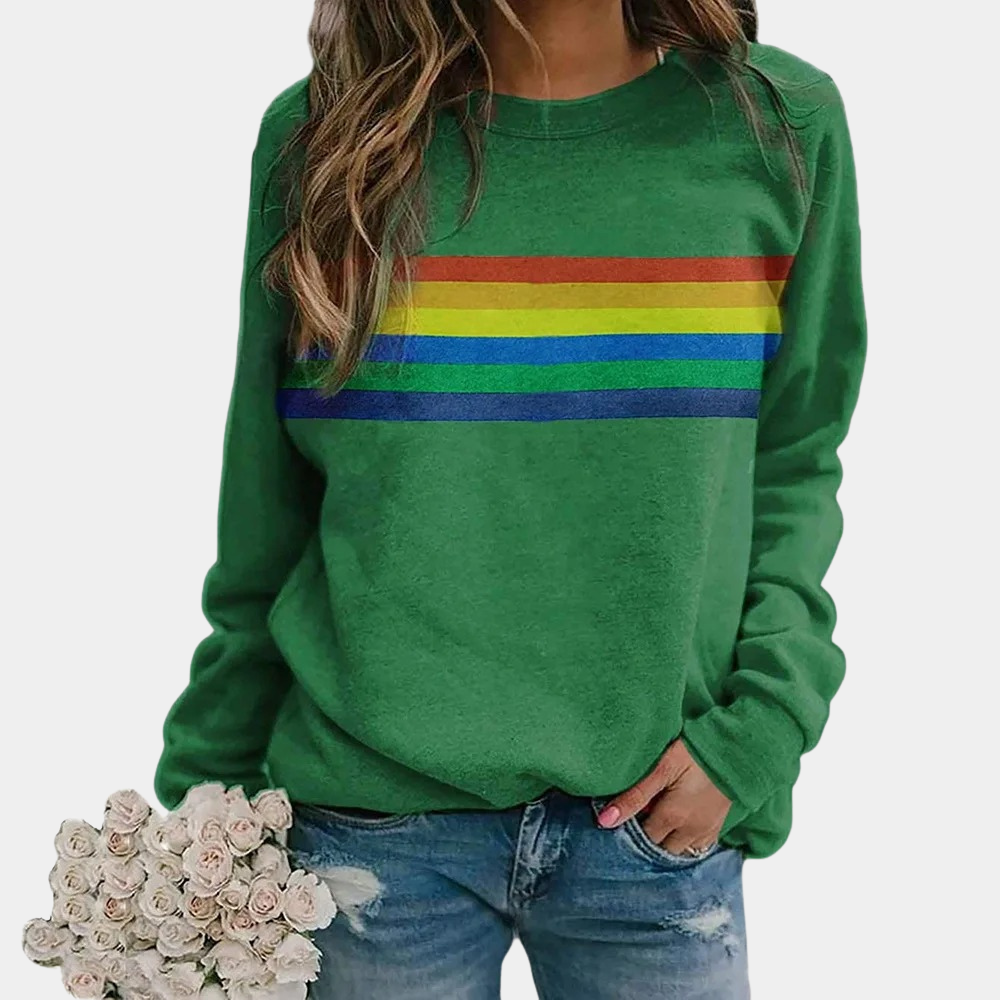 NOUVEAU RICHE Rundhals Sweatshirt Regenbogenstreifen Kuscheliger Komfort Grün