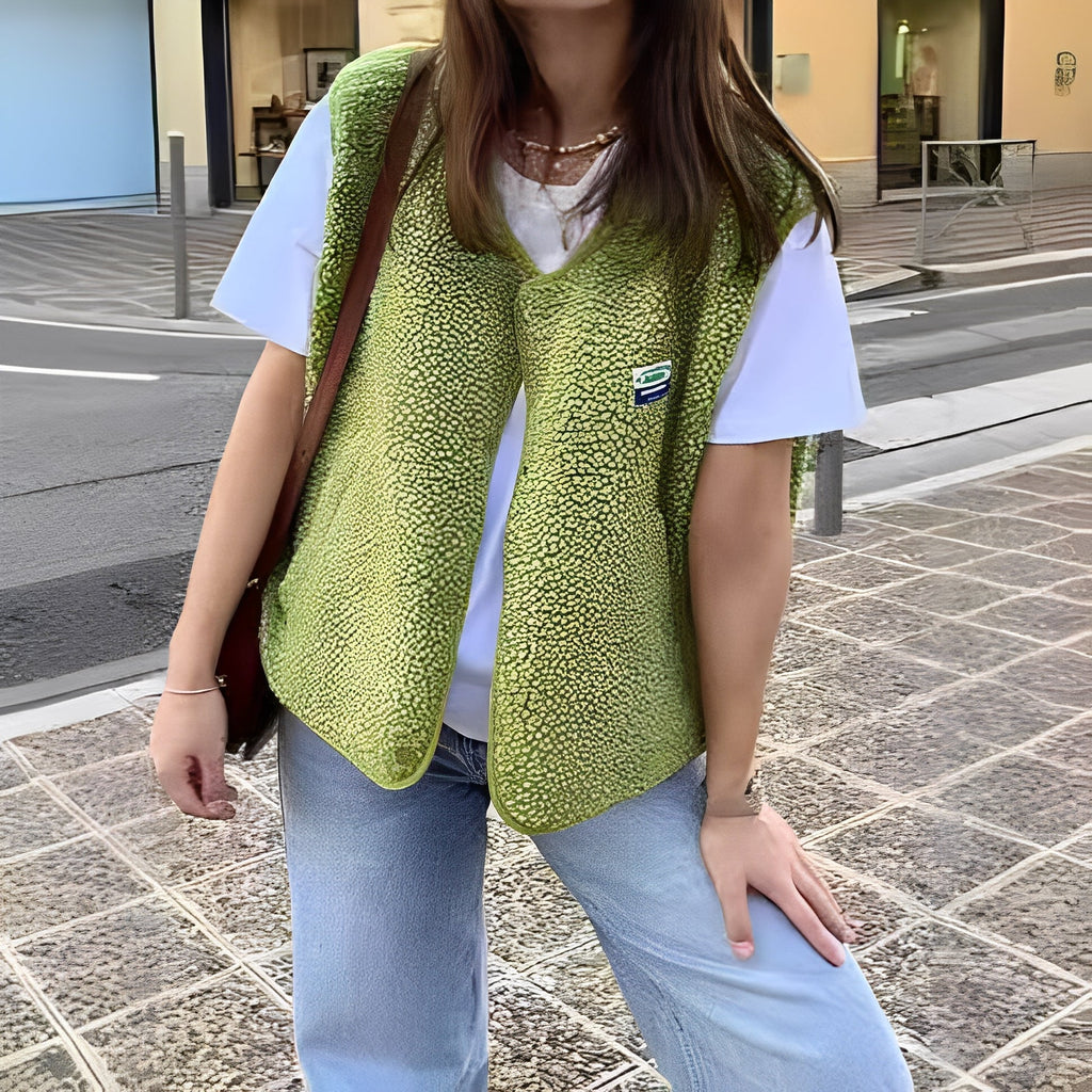 NOUVEAU RICHE Damen Ärmellose Weste Mit Druckknöpfen Rundhalsausschnitt Grün