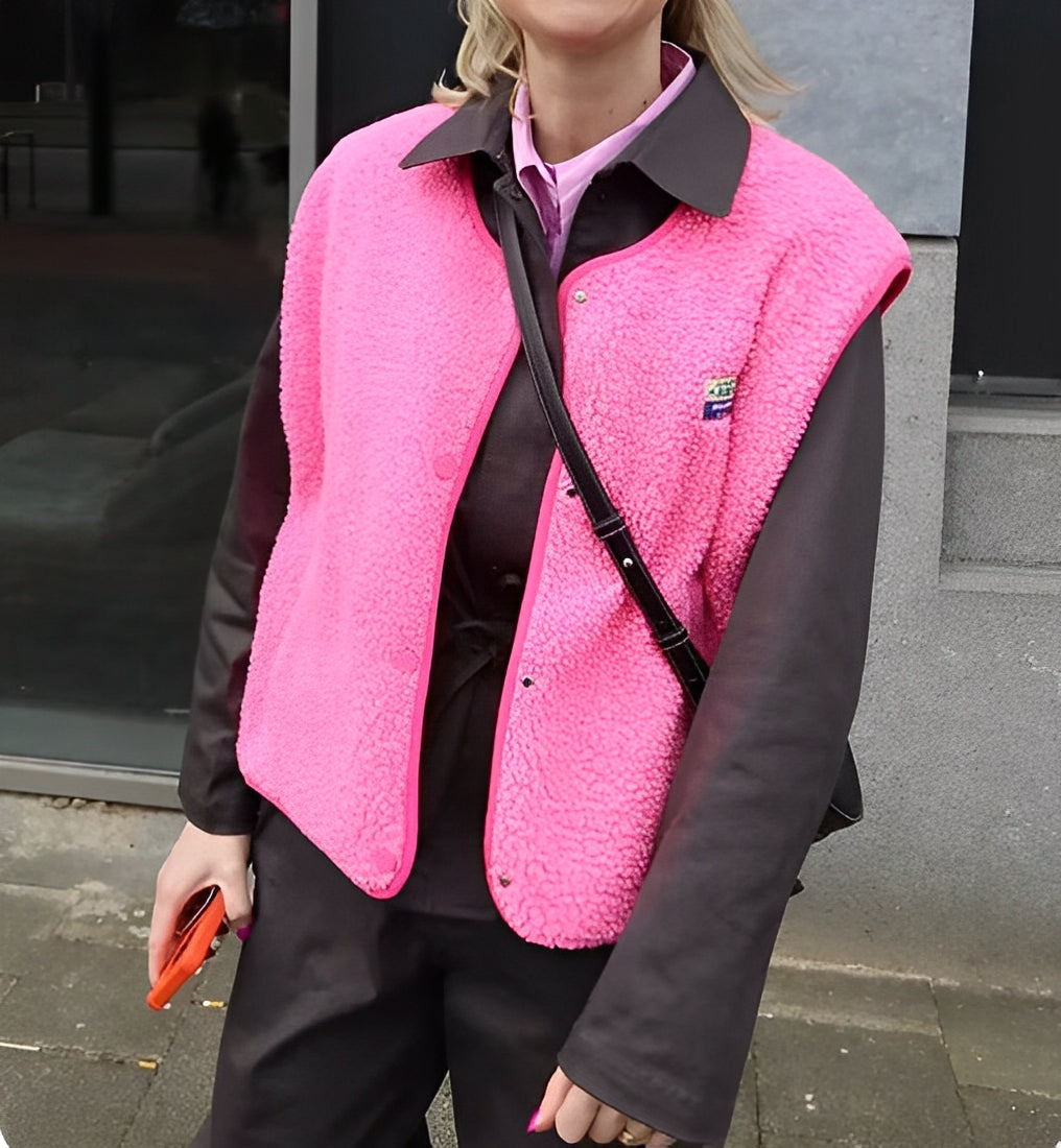 NOUVEAU RICHE Damen Ärmellose Weste Mit Druckknöpfen Rundhalsausschnitt Rosa