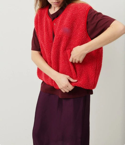 NOUVEAU RICHE Damen Ärmellose Weste Mit Druckknöpfen Rundhalsausschnitt Rot