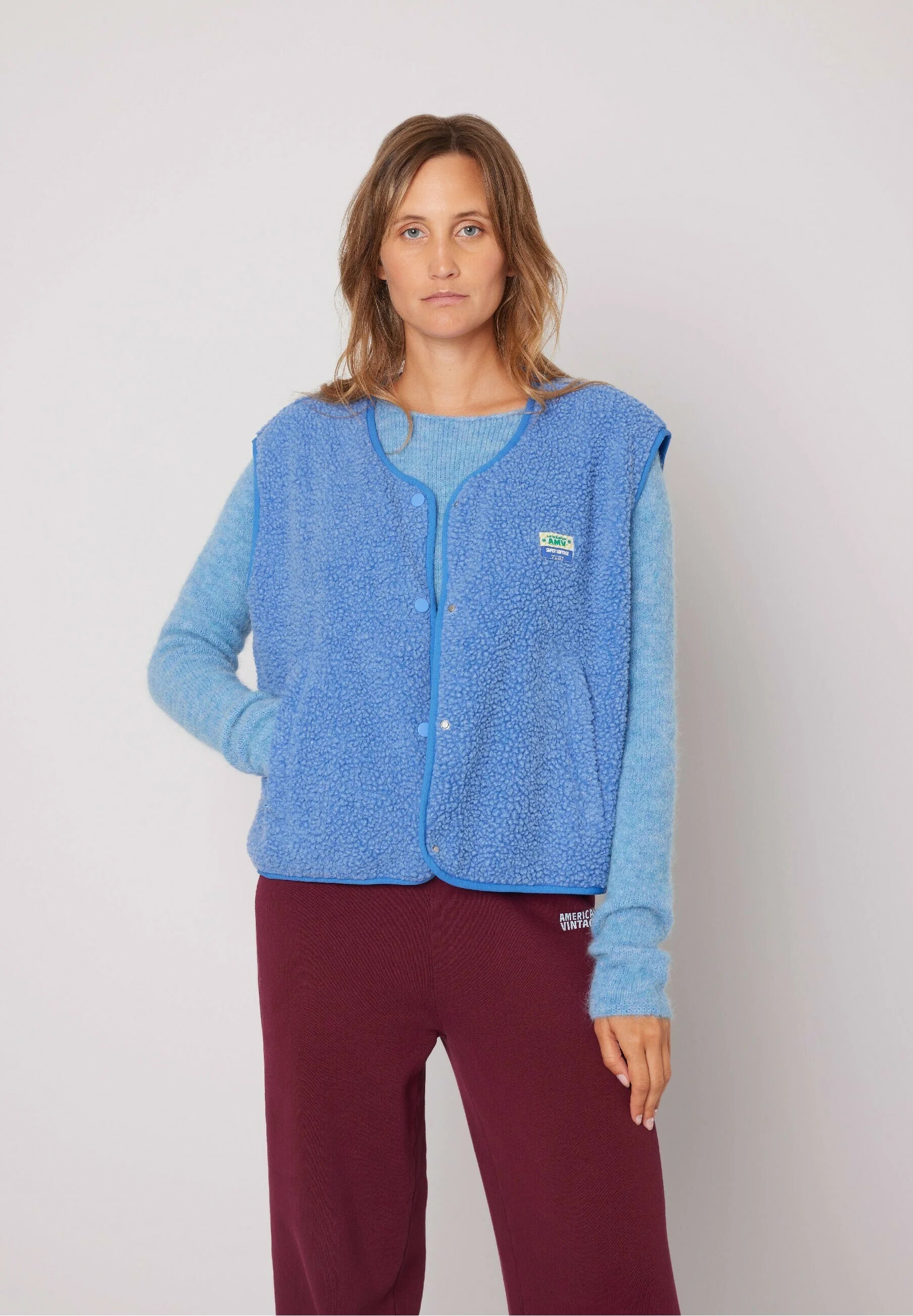 NOUVEAU RICHE Damen Ärmellose Weste Mit Druckknöpfen Rundhalsausschnitt Blau