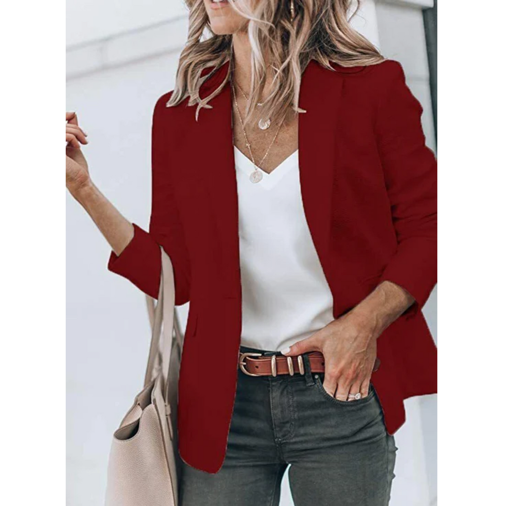 NOUVEAU RICHE Damen Blazer Übergröße Tailored Fit Vielseitig Büro Abend Dunkelrot