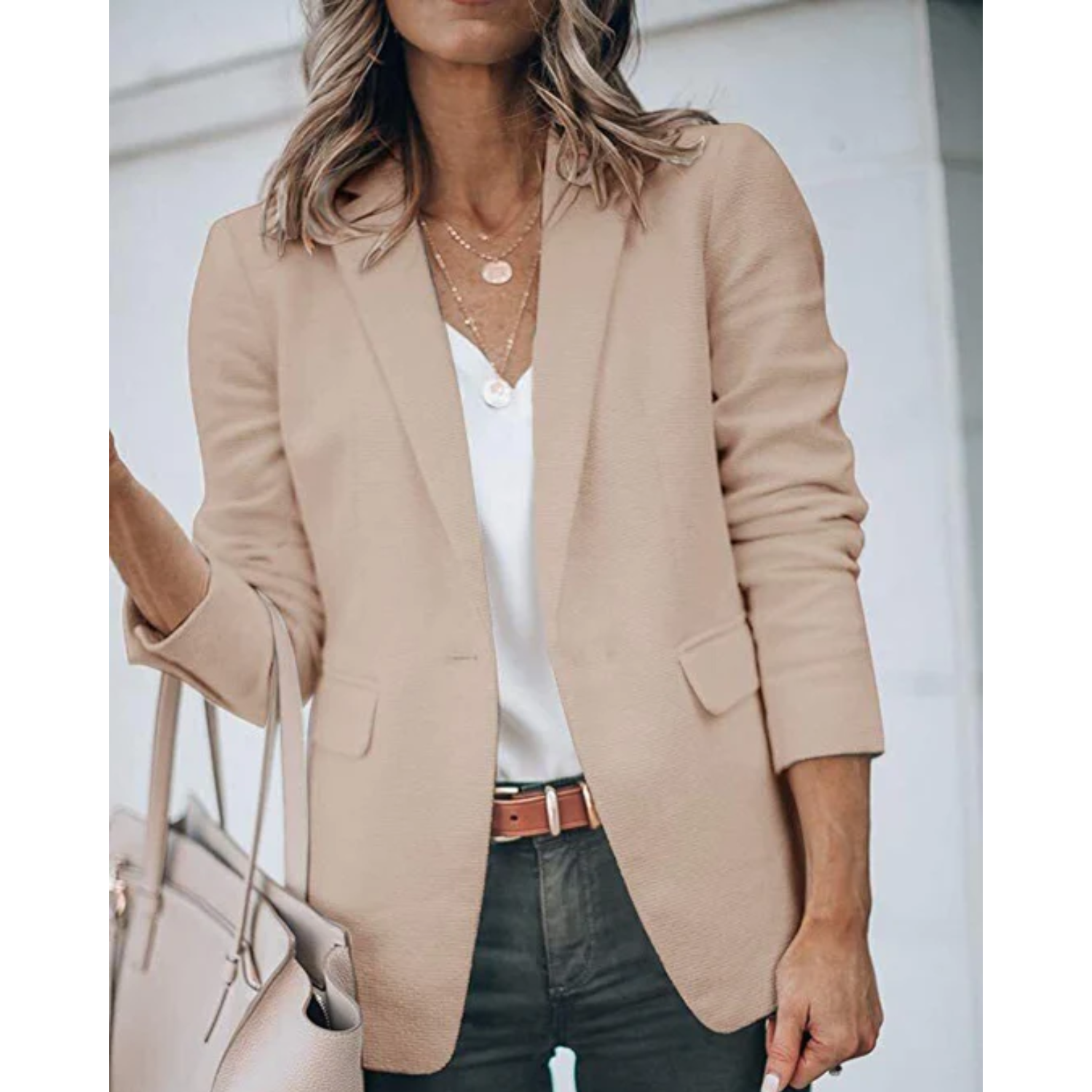 NOUVEAU RICHE Damen Blazer Übergröße Tailored Fit Vielseitig Büro Abend Hellbraun