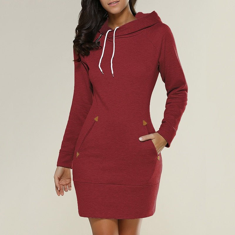 NOUVEAU RICHE Damen Hoodie Kleid Casual Alltagskomfort Streetwear Stil Rot