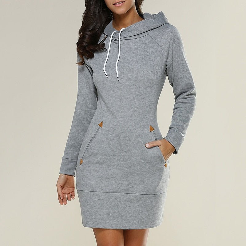 NOUVEAU RICHE Damen Hoodie Kleid Casual Alltagskomfort Streetwear Stil Hellgrau
