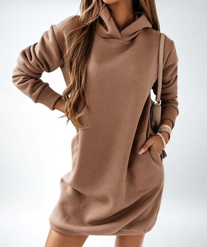 NOUVEAU RICHE Damen Hoodiekleid Bequem Vielseitig Alltagsbegleiter Braun
