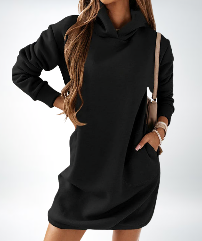NOUVEAU RICHE Damen Hoodiekleid Bequem Vielseitig Alltagsbegleiter Schwarz