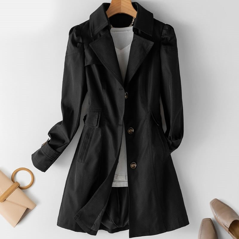 NOUVEAU RICHE Damen Jacke Vielseitiger Trenchcoat Alltagslook Elegant Schwarz