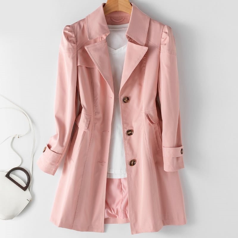 NOUVEAU RICHE Damen Jacke Vielseitiger Trenchcoat Alltagslook Elegant Rosa