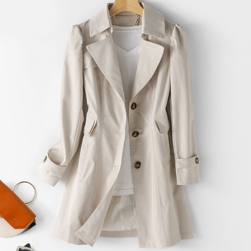 NOUVEAU RICHE Damen Jacke Vielseitiger Trenchcoat Alltagslook Elegant Beige
