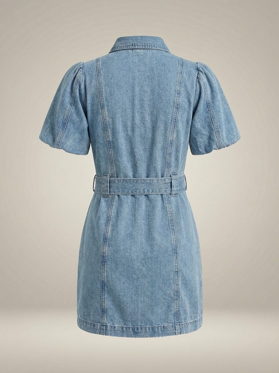 NOUVEAU RICHE Moon | Damen-Jeanskleid - Kurzes Jeanskleid mit Knöpfen und Taillenband