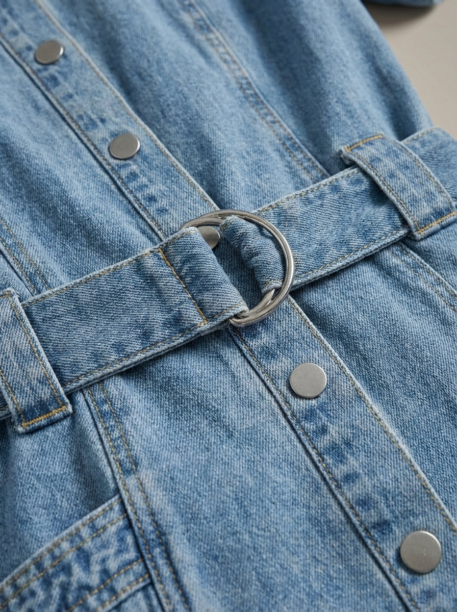 NOUVEAU RICHE Moon | Damen-Jeanskleid - Kurzes Jeanskleid mit Knöpfen und Taillenband