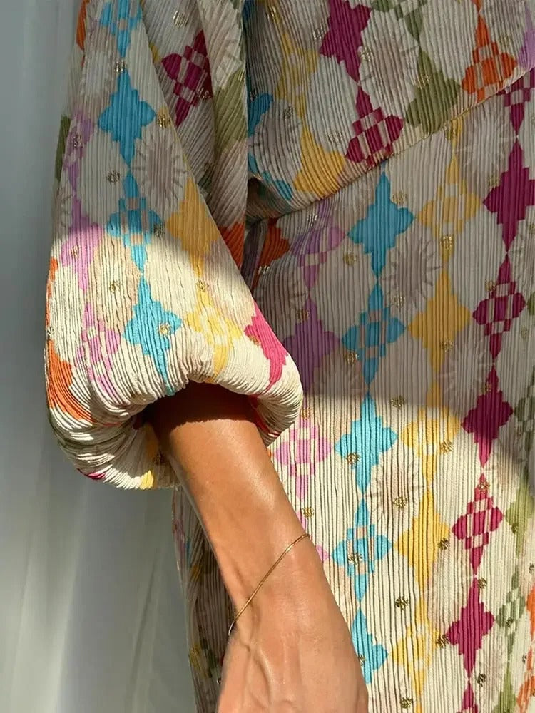 Damen-Jumpsuit – Bequeme Passform – Geometrisches Muster – Atmungsaktiv – Hemdkragen – Lange Ärmel 5