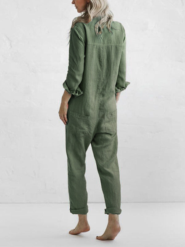 NOUVEAU RICHE Damen Jumpsuit Mit Button Down Langarm Rolllasche In Relaxed Fit Und Geradem Bein Ideal Für Den Alltag