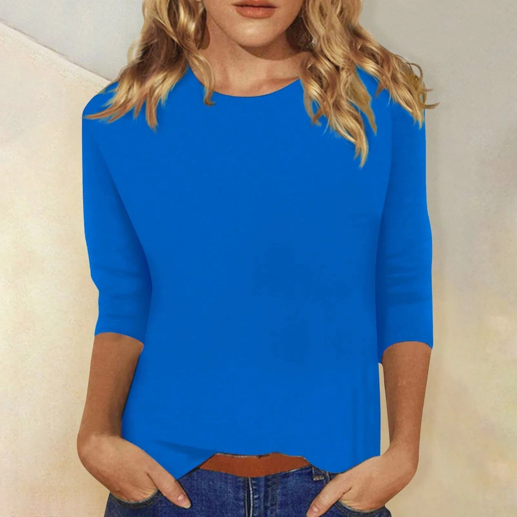 NOUVEAU RICHE Damen Langarmshirt Rundhals Weicher Stoff Komfort Alltagslook Dunkelblau