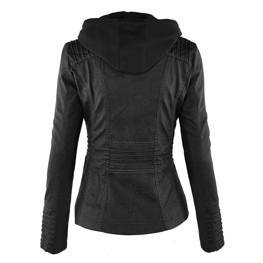 NOUVEAU RICHE Damen Lederjacke Lederoptik Schwarz Größe M Mit Kapuze