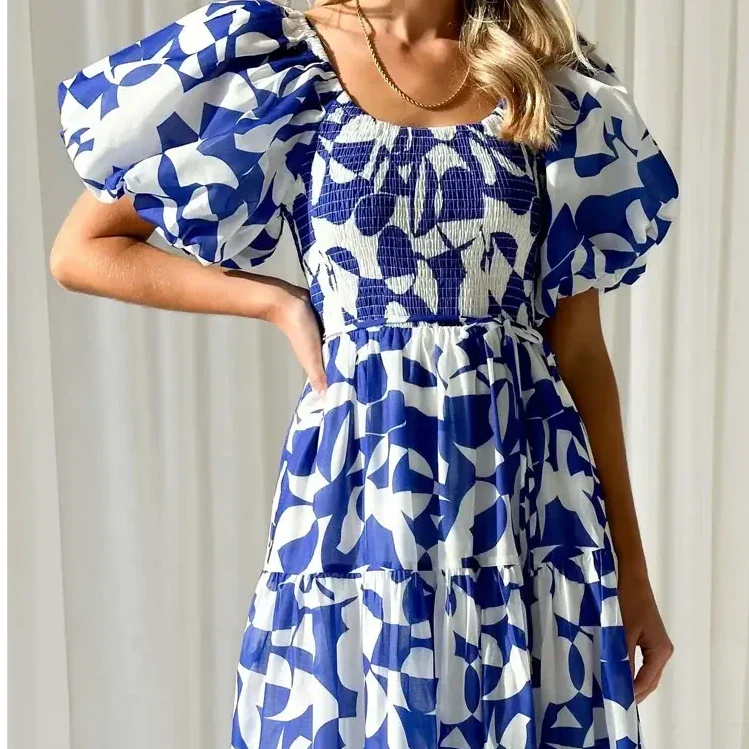 NOUVEAU RICHE Damen Maxikleid Blau Blumenmuster Sommer Fließend Elegant