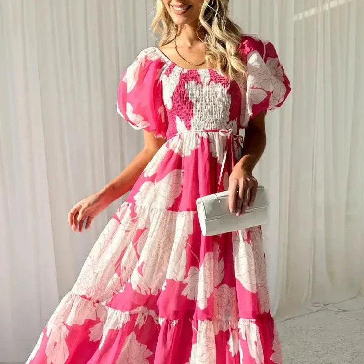 NOUVEAU RICHE Damen Maxikleid Blau Blumenmuster Sommer Fließend Elegant Rosa