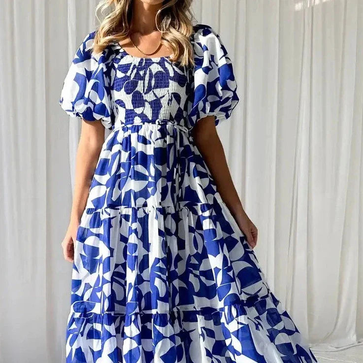 NOUVEAU RICHE Damen Maxikleid Blau Blumenmuster Sommer Fließend Elegant Blau