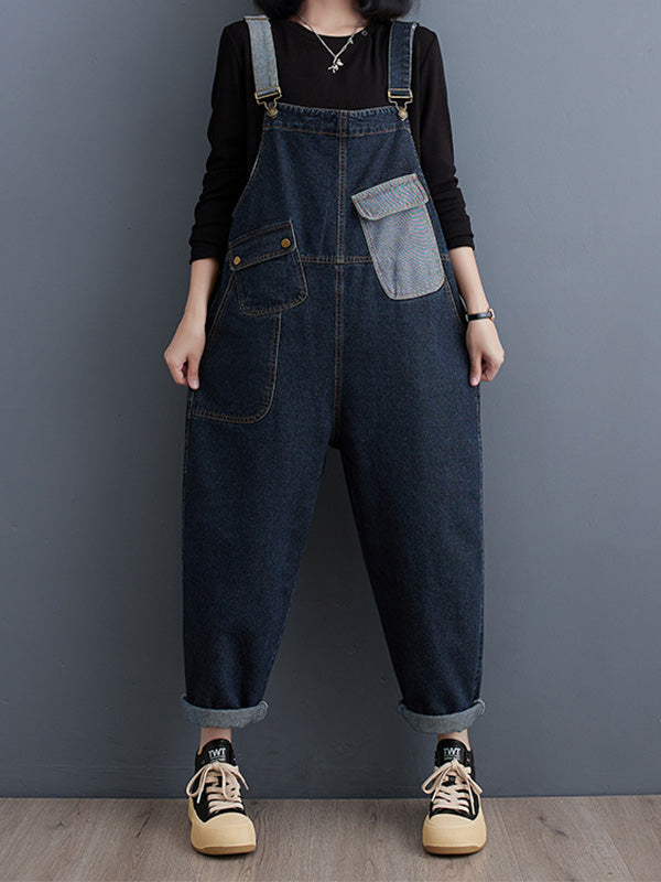 NOUVEAU RICHE Damen Denim Overall Mit Kontrastverwaschung Entspannter Schnitt Für Bequeme Passform Ideal Für Freizeitmode Cropped Dark Blue