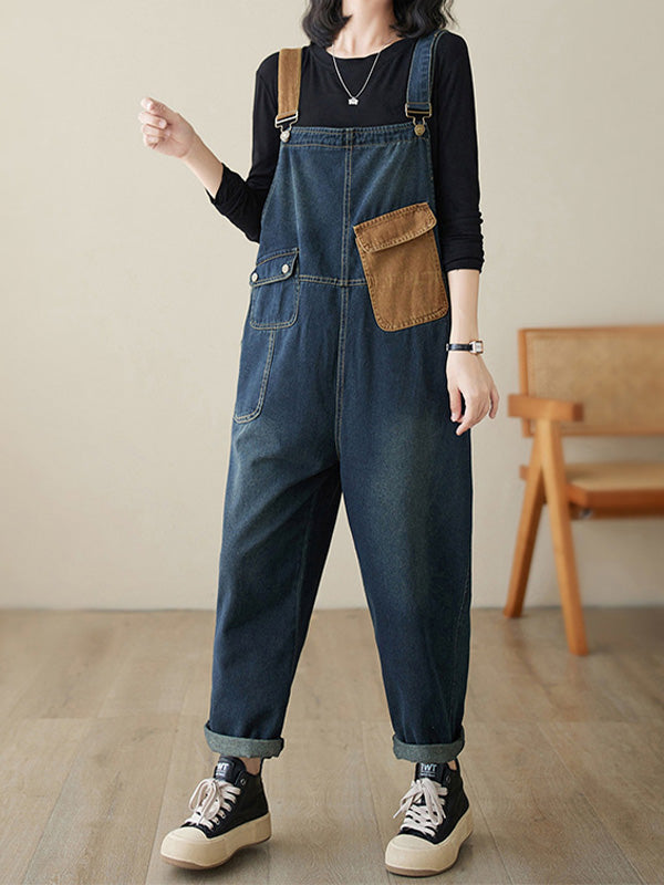 NOUVEAU RICHE Damen Denim Overall Mit Kontrastverwaschung Entspannter Schnitt Für Bequeme Passform Ideal Für Freizeitmode Übergröße Blau