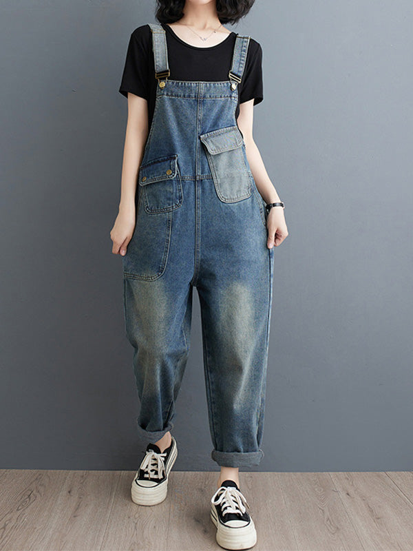 NOUVEAU RICHE Damen Denim Overall Mit Kontrastverwaschung Entspannter Schnitt Für Bequeme Passform Ideal Für Freizeitmode Cropped Hellblau