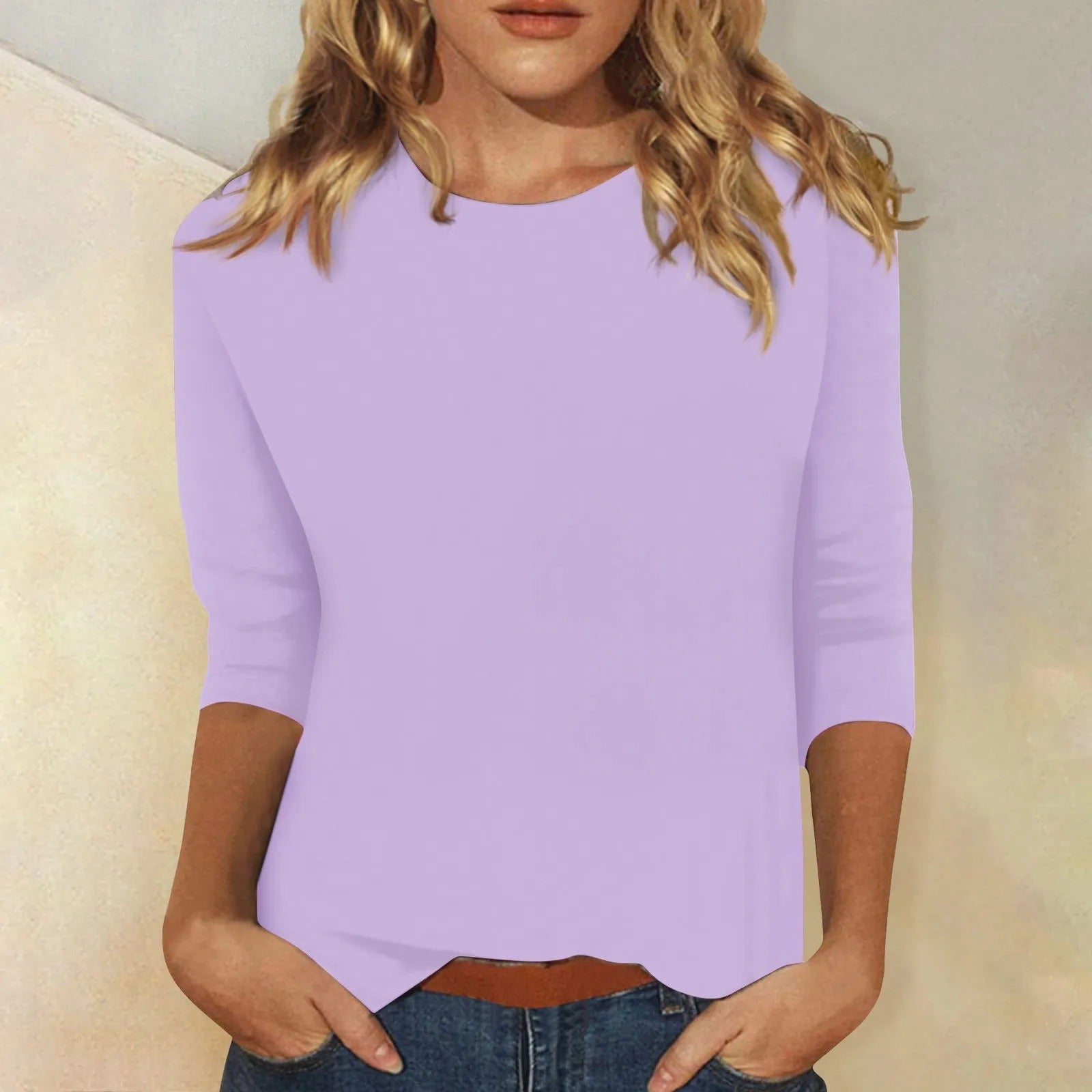 NOUVEAU RICHE Damen Rundhals Langarmshirt Luxuriöser Tragekomfort Alltag Lila