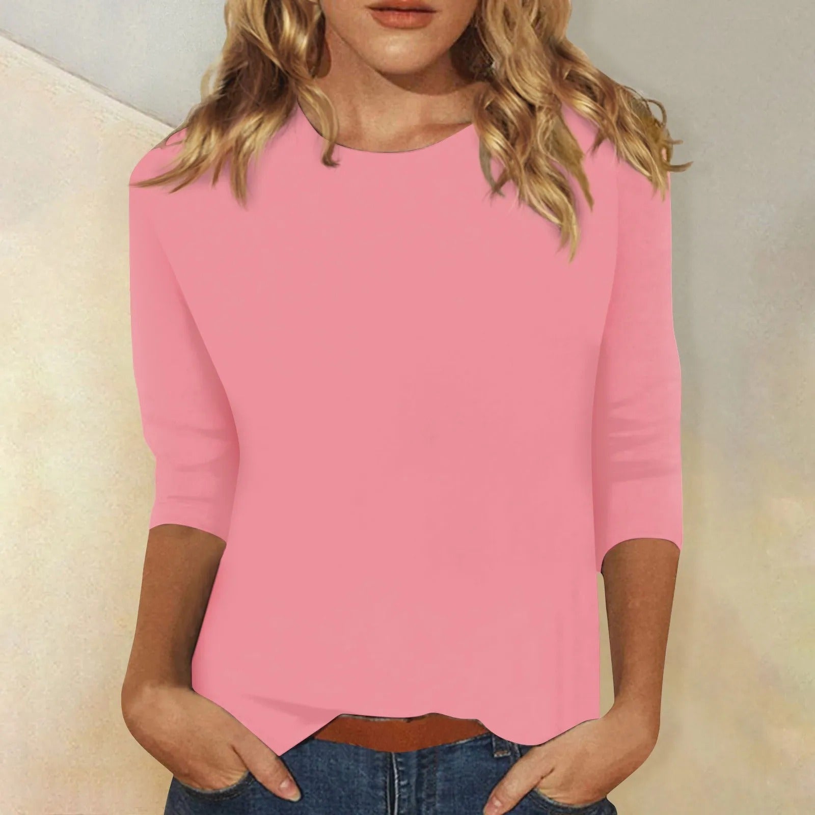 NOUVEAU RICHE Damen Rundhals Langarmshirt Luxuriöser Tragekomfort Alltag Rosa
