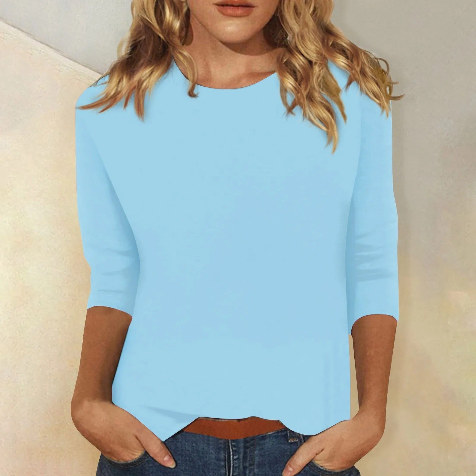 NOUVEAU RICHE Damen Rundhals Langarmshirt Luxuriöser Tragekomfort Alltag Hellblau