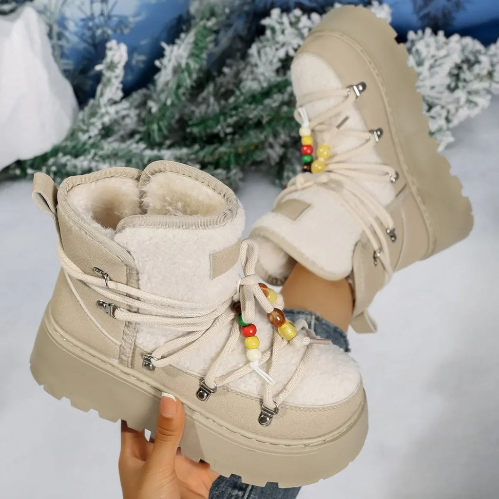 NOUVEAU RICHE Damen-Schneestiefel Große Größe Samtoberfläche Schnalle