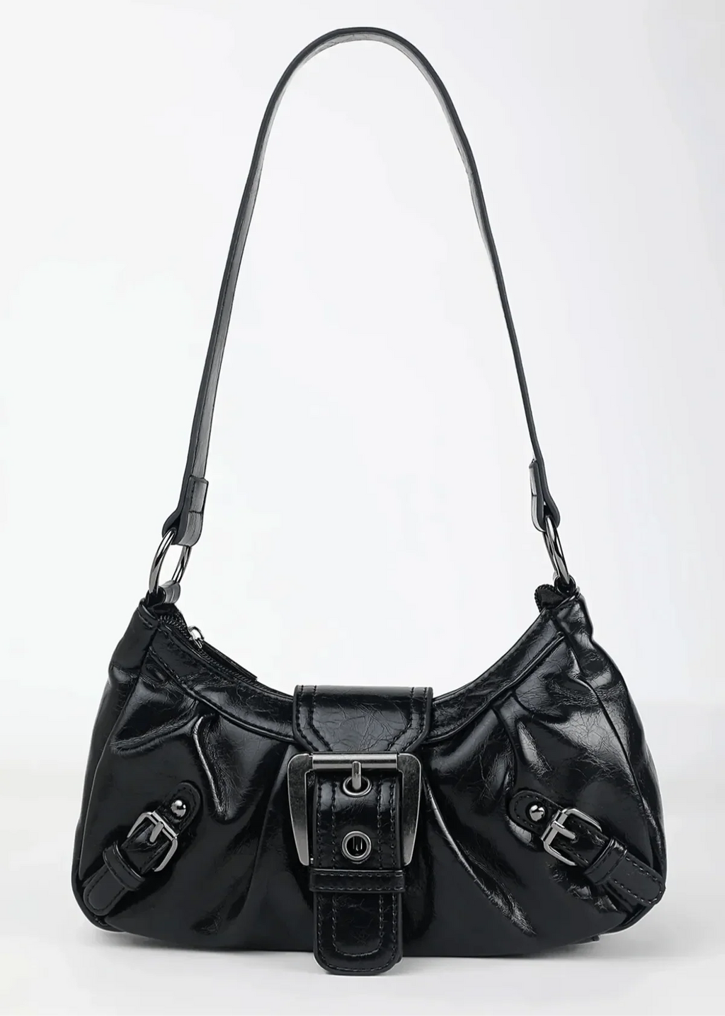 NOUVEAU RICHE Damen-Schultertasche aus Leder Kompakte Formschöne Tasche Schwarz