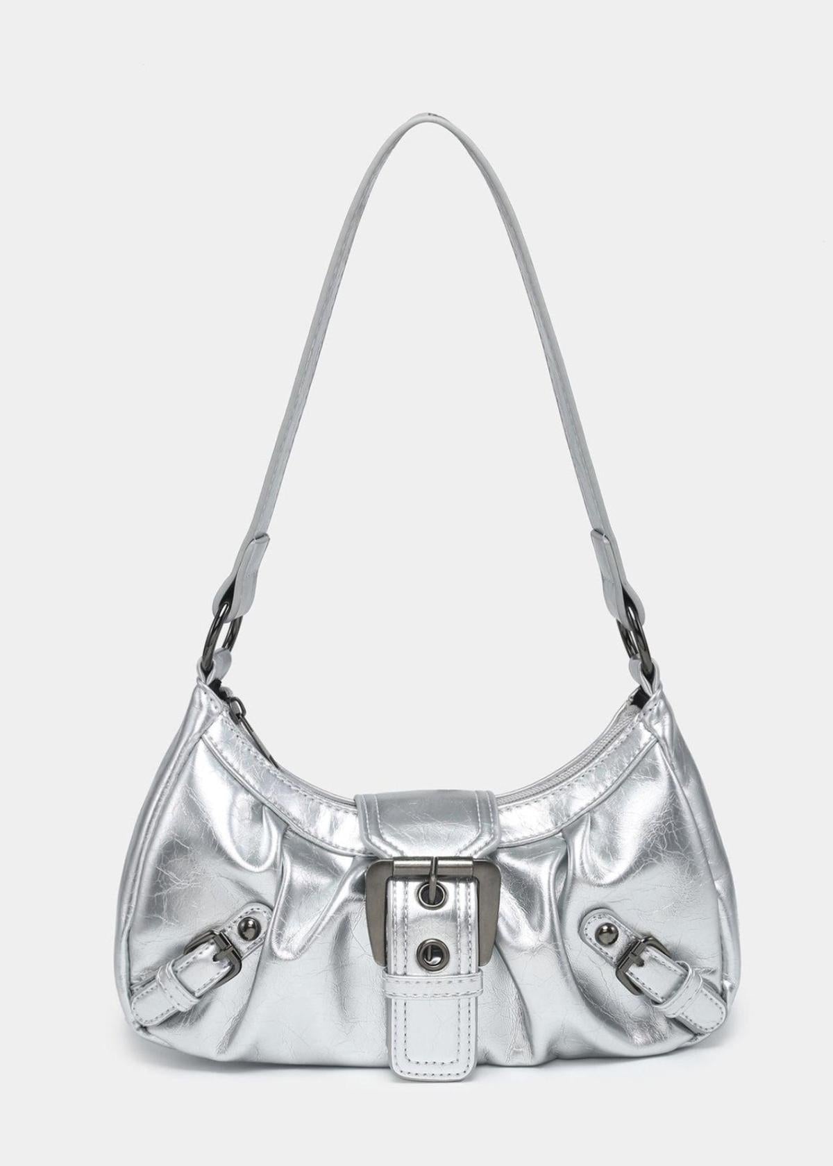 NOUVEAU RICHE Damen-Schultertasche aus Leder Kompakte Formschöne Tasche Silber
