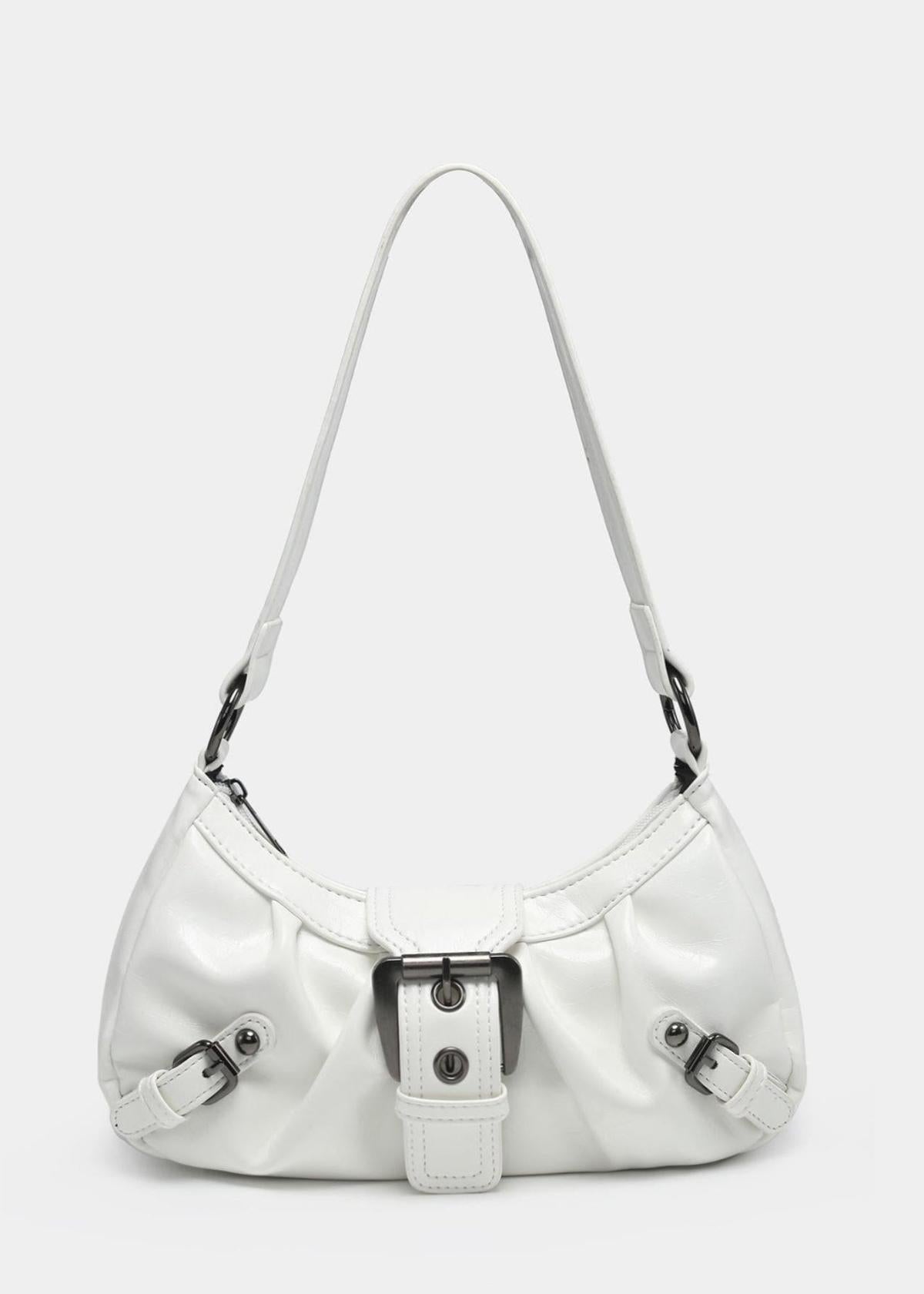 NOUVEAU RICHE Damen-Schultertasche aus Leder Kompakte Formschöne Tasche Weiß