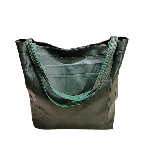 NOUVEAU RICHE Damen Leder Shopper Große Tote Tasche Elegant Alltag Dunkelgrün