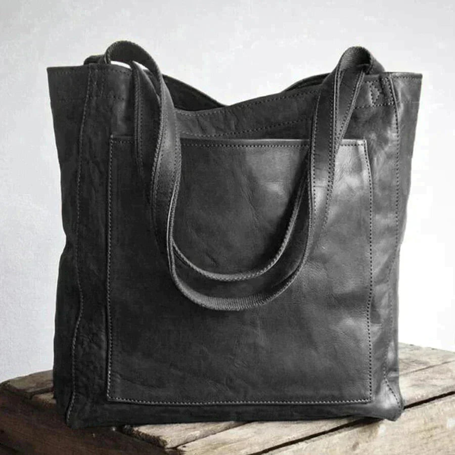 NOUVEAU RICHE Damen Leder Shopper Große Tote Tasche Elegant Alltag Schwarz
