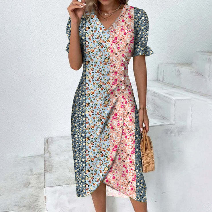 NOUVEAU RICHE Damen Sommerkleid Atmungsaktives Kleid Strand Gartenparty Pink+Blau