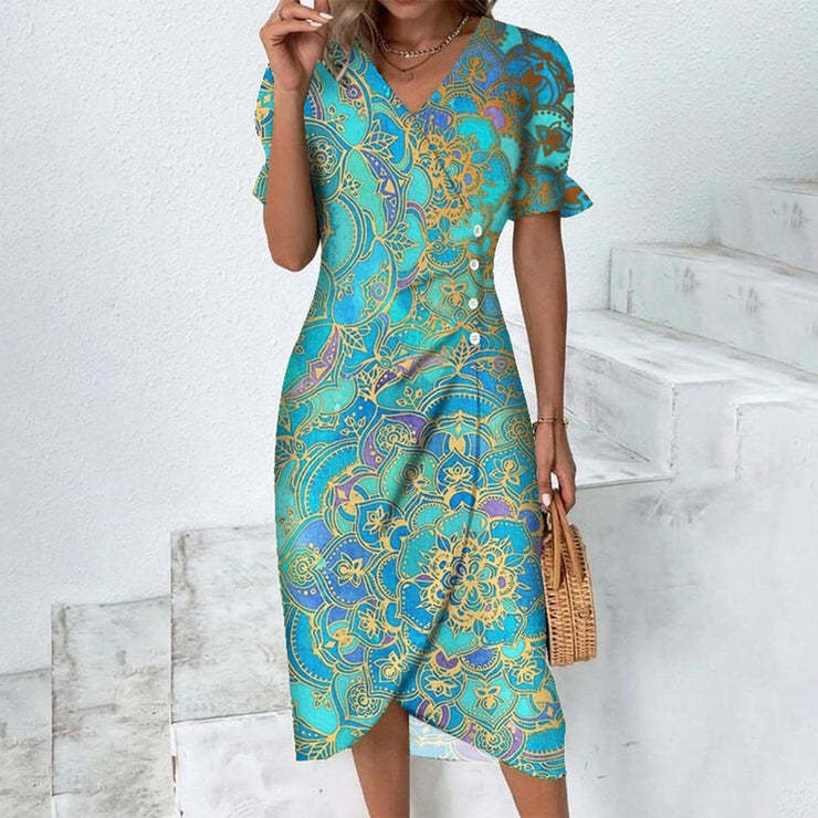 NOUVEAU RICHE Damen Sommerkleid Atmungsaktives Kleid Strand Gartenparty Himmelblau