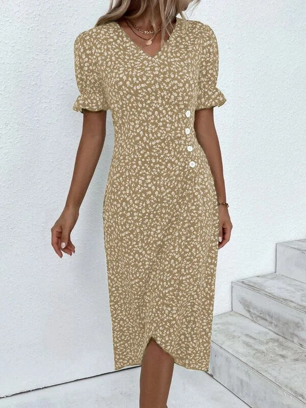 NOUVEAU RICHE Damen Sommerkleid Atmungsaktives Kleid Strand Gartenparty Khaki