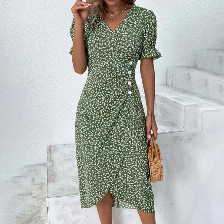 NOUVEAU RICHE Damen Sommerkleid Atmungsaktives Kleid Strand Gartenparty Grün