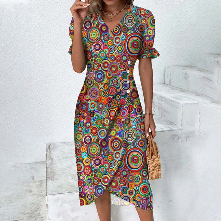 NOUVEAU RICHE Damen Sommerkleid Atmungsaktives Kleid Strand Gartenparty Bunt