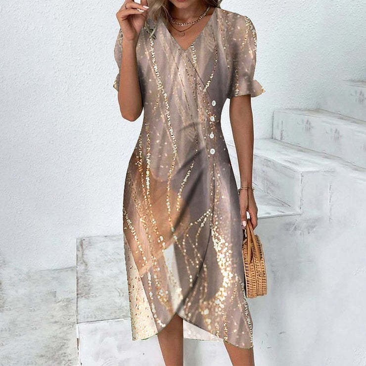NOUVEAU RICHE Damen Sommerkleid Atmungsaktives Kleid Strand Gartenparty Gold