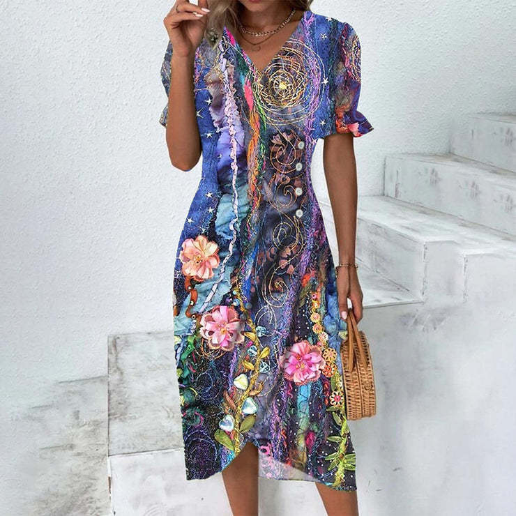 NOUVEAU RICHE Damen Sommerkleid Atmungsaktives Kleid Strand Gartenparty Lila