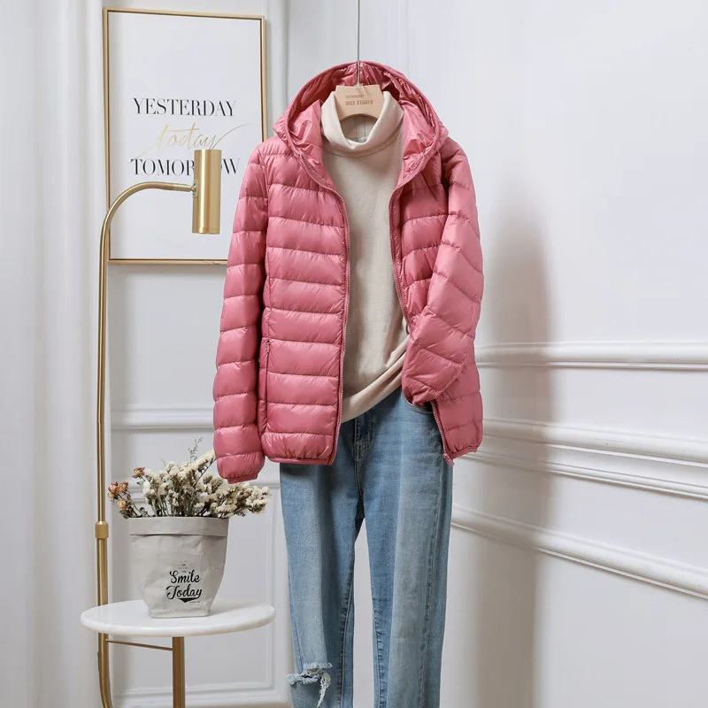 NOUVEAU RICHE Damen-Steppjacke Leicht Und Mit Kapuze Vielseitige Wärme Stil Hellrosa