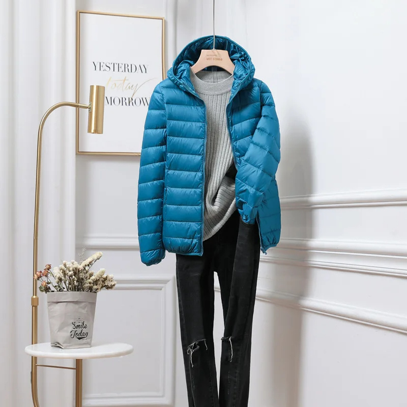NOUVEAU RICHE Damen-Steppjacke Leicht Und Mit Kapuze Vielseitige Wärme Stil Blau