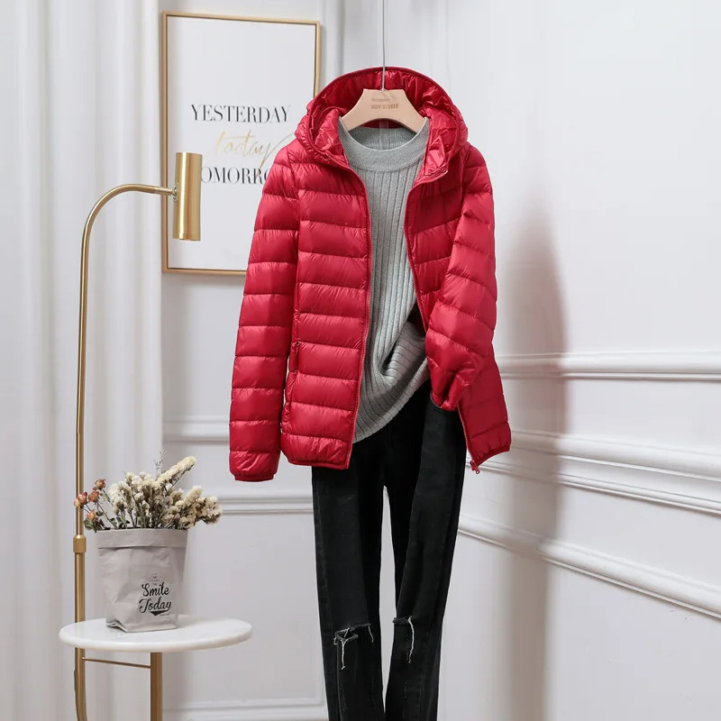NOUVEAU RICHE Damen-Steppjacke Leicht Und Mit Kapuze Vielseitige Wärme Stil Rot