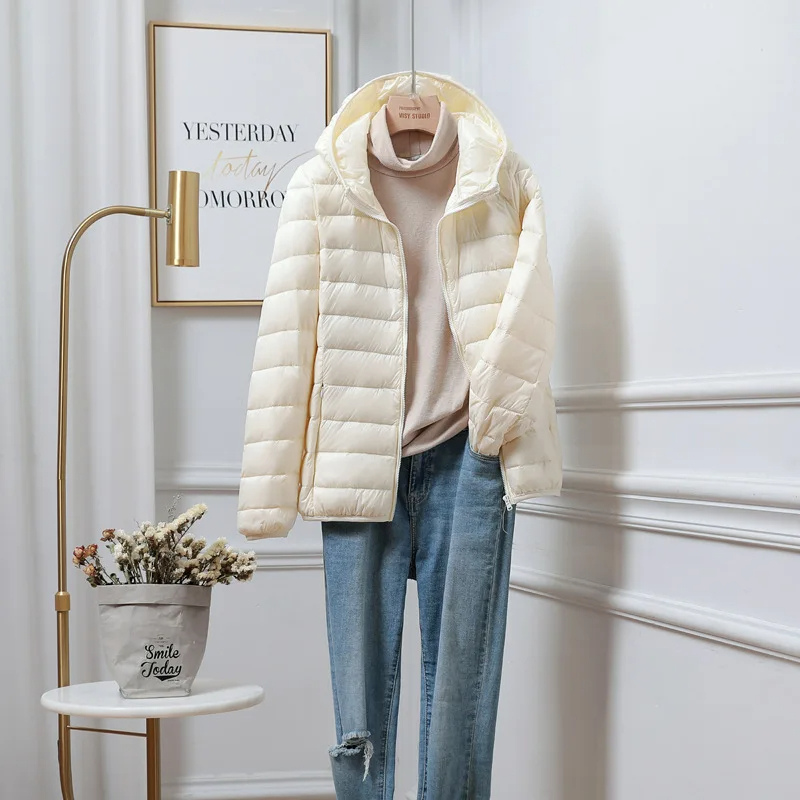 NOUVEAU RICHE Damen-Steppjacke Leicht Und Mit Kapuze Vielseitige Wärme Stil Beige