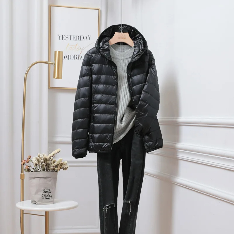 NOUVEAU RICHE Damen-Steppjacke Leicht Und Mit Kapuze Vielseitige Wärme Stil Schwarz